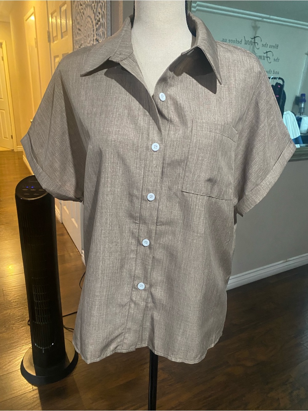 SHEIN Taupe Short-Sleeve Button-Down Shirt